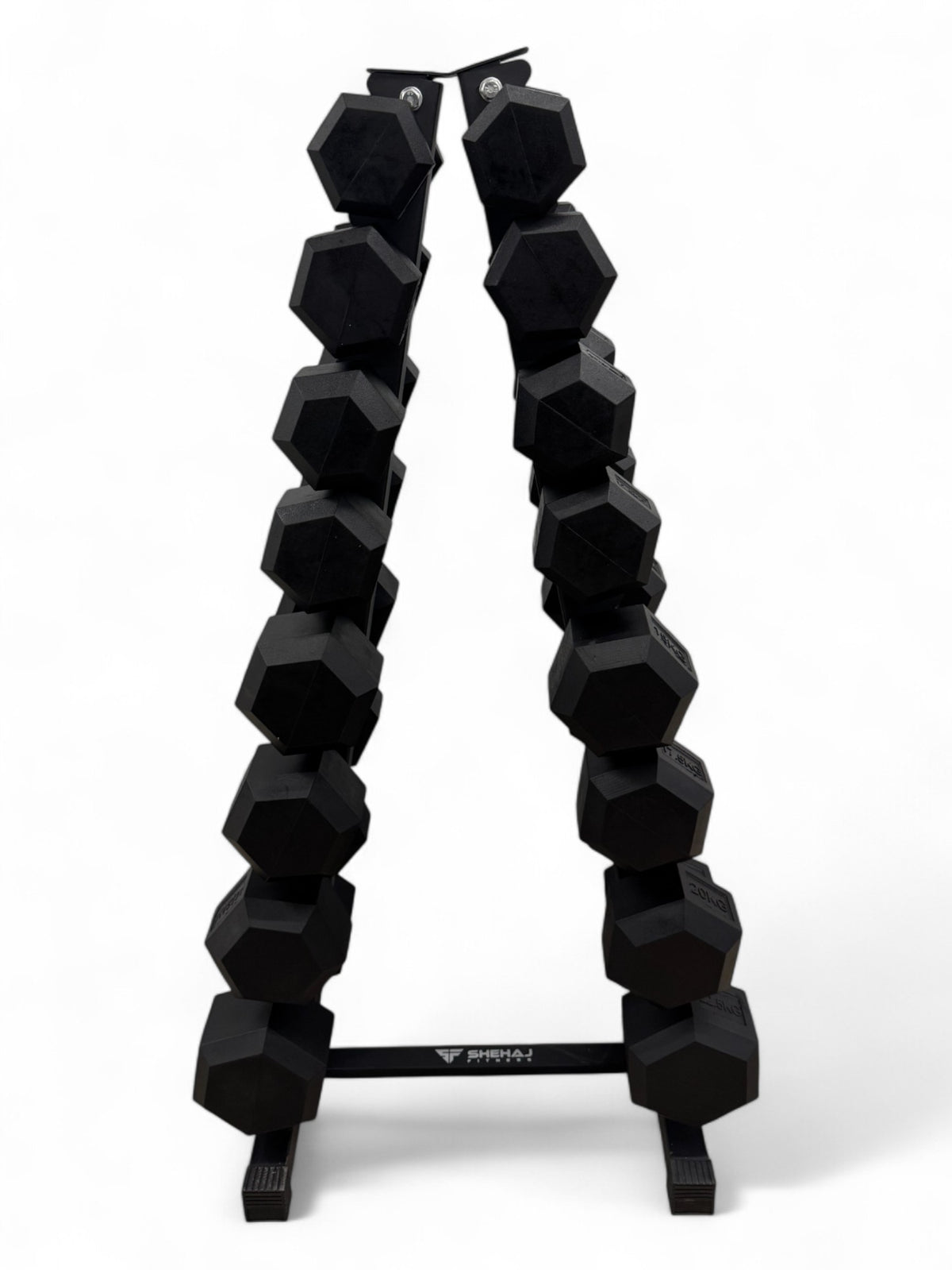 5–22.5kg Hex Dumbbell Set with Vertical Rack – 8 Pairs
