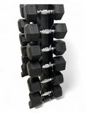 5–25kg Hex Dumbbell Set with Vertical Rack – 6 Pairs