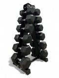5–25kg Hex Dumbbell Set with Vertical Rack – 6 Pairs