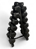 5–25kg Hex Dumbbell Set with Vertical Rack – 6 Pairs