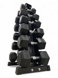 5–25kg Hex Dumbbell Set with Vertical Rack – 6 Pairs