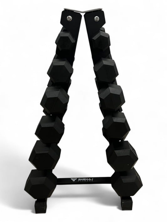 2.5–20kg Hex Dumbbell Set with Vertical Rack – 6 Pairs Free Weights