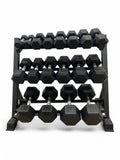 2.5–22.5kg Hex Dumbbell Set with 3-Tier Rack – 9 Pairs Free Weights
