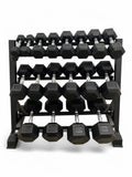 2.5–25kg Hex Dumbbell Set with 3-Tier Rack – 9 Pairs