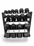 5–35kg Hex Dumbbell Set with 3-Tier Rack – 7 Pairs Free Weights