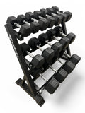 5–30kg Hex Dumbbell Set with 3-Tier Rack – 8 Pairs