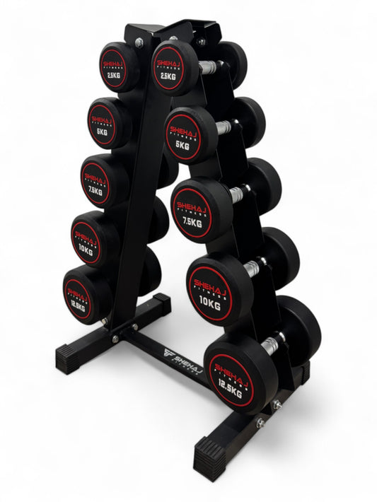 2.5-12.5kg Round Dumbbell Set With Vertical Rack Stand - 5 Pairs Set