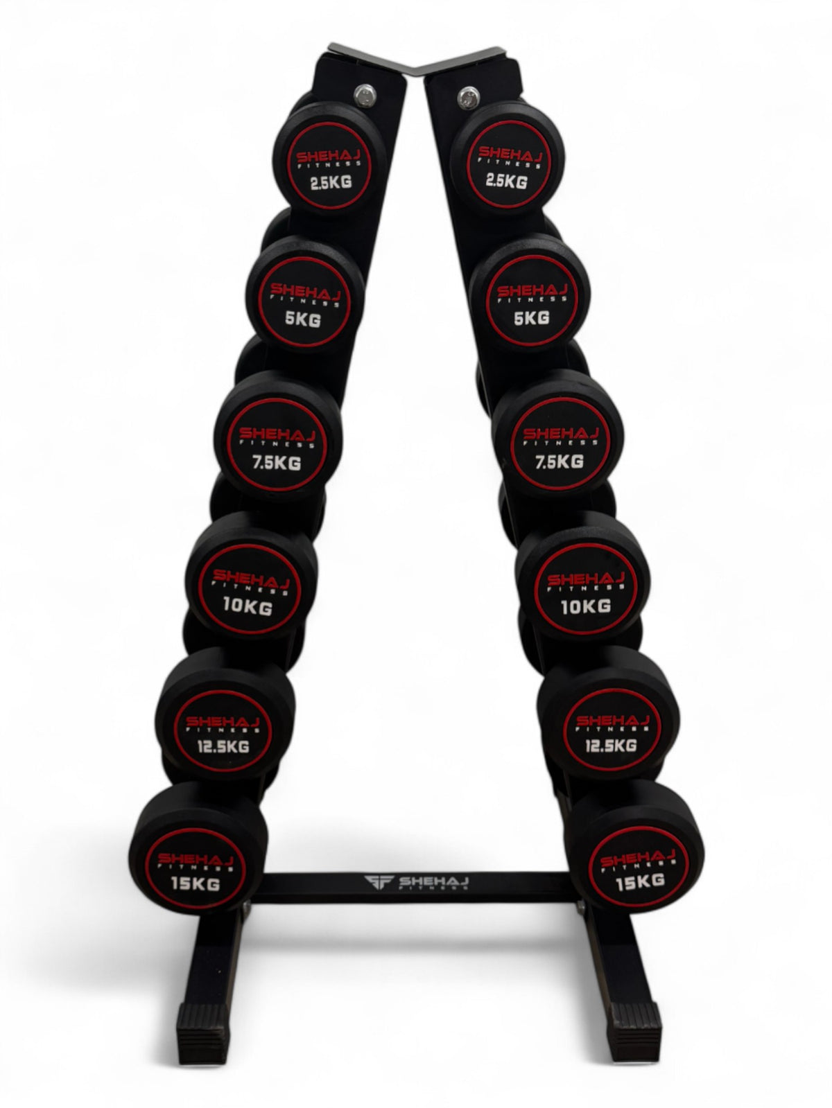 2.5–15kg Round Dumbbell Set with Vertical Rack – 6 Pairs