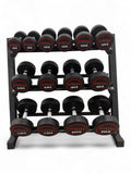 5-20kg Round Dumbbell Set With 3 Tier Rack Stand - 2.5kg increments -7 Pairs Set