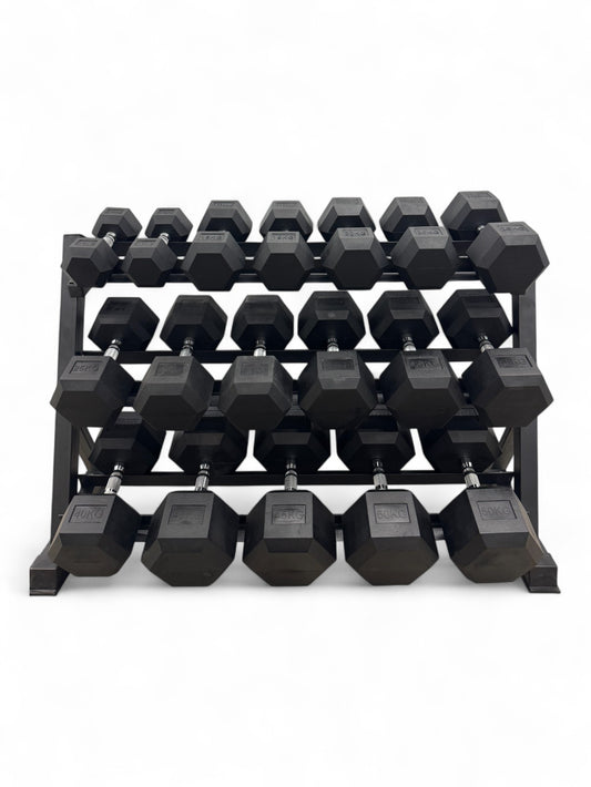 Hex Dumbbell 10kg-50kg Set & 3 Tier Rack
