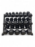Hex Dumbbell 10kg-50kg Set & 3 Tier Rack