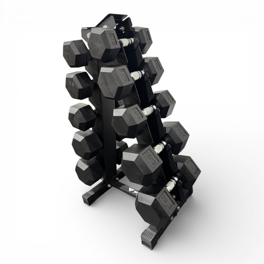 Hex Dumbbell 5-20kg Set With Vertical Rack Stand - Free weights- 5 Pairs Set