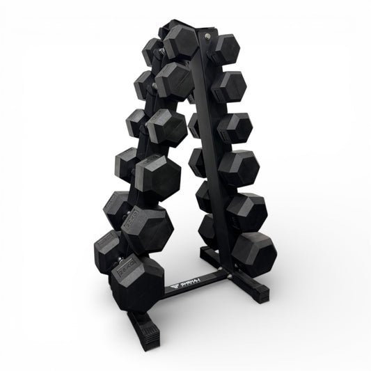 Hex Dumbbell 5-25kg Set With Vertical Rack Stand - Free weights- 6 Pairs Set