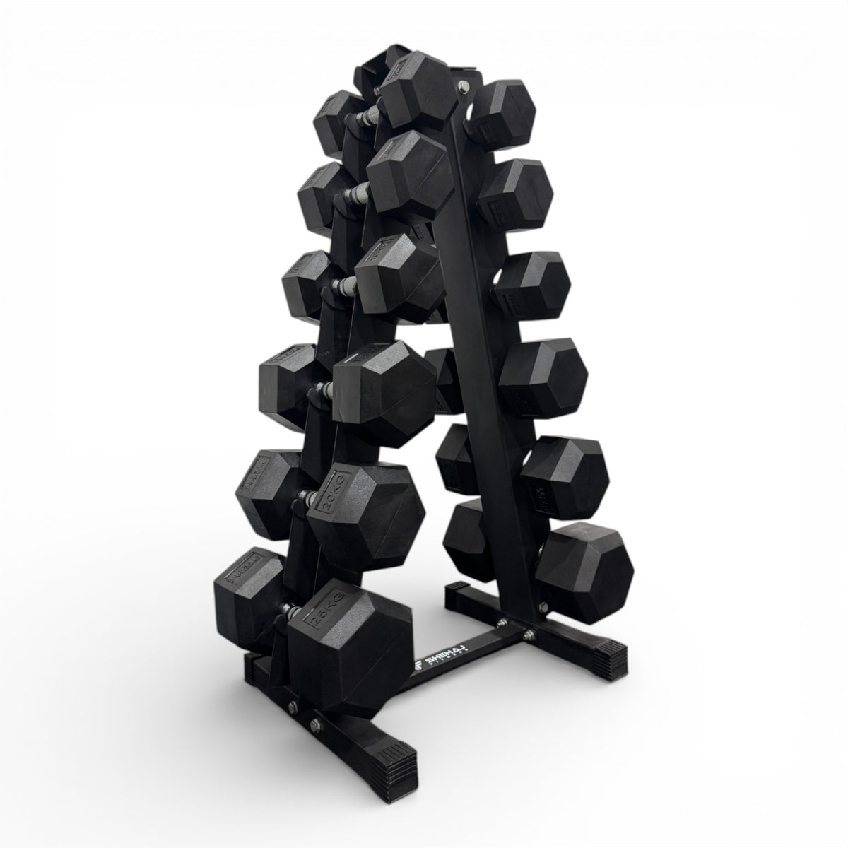 Hex Dumbbell 5-25kg Set With Vertical Rack Stand - Free weights- 6 Pairs Set