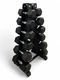 5–17.5kg Hex Dumbbell Set with Rack – 6 Pairs Weights