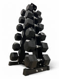 5–17.5kg Hex Dumbbell Set with Rack – 6 Pairs Weights