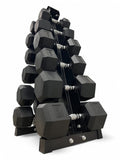 5–30kg Hex Dumbbell Set with Vertical Rack – 6 Pairs