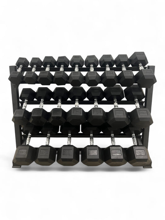 5–40kg Hex Dumbbell Set with 3-Tier Rack- 11 Pairs