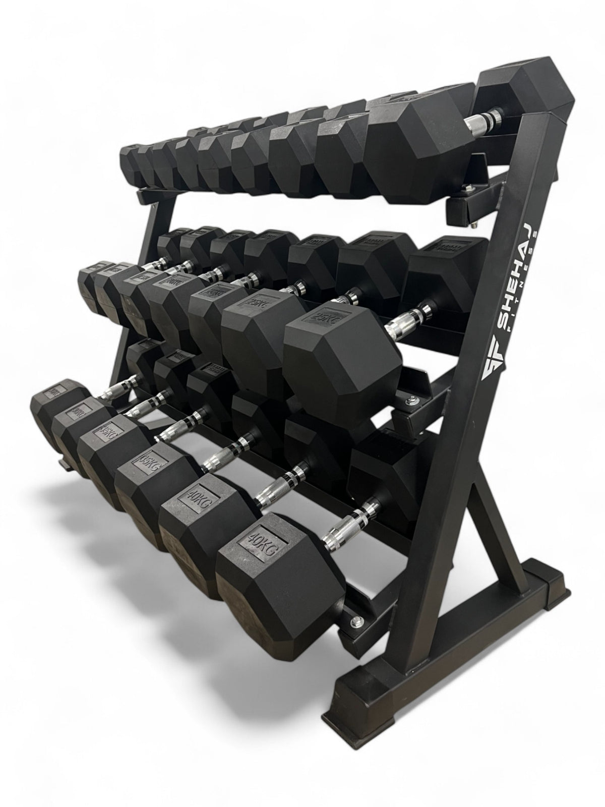 5–40kg Hex Dumbbell Set with 3-Tier Rack- 11 Pairs