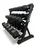 2.5–40kg Hex Dumbbell Set with 3-Tier Rack – 11 Pairs