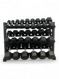 2.5–40kg Hex Dumbbell Set with 3-Tier Rack – 11 Pairs