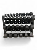 2.5–40kg Hex Dumbbell Set with 3-Tier Rack – 11 Pairs
