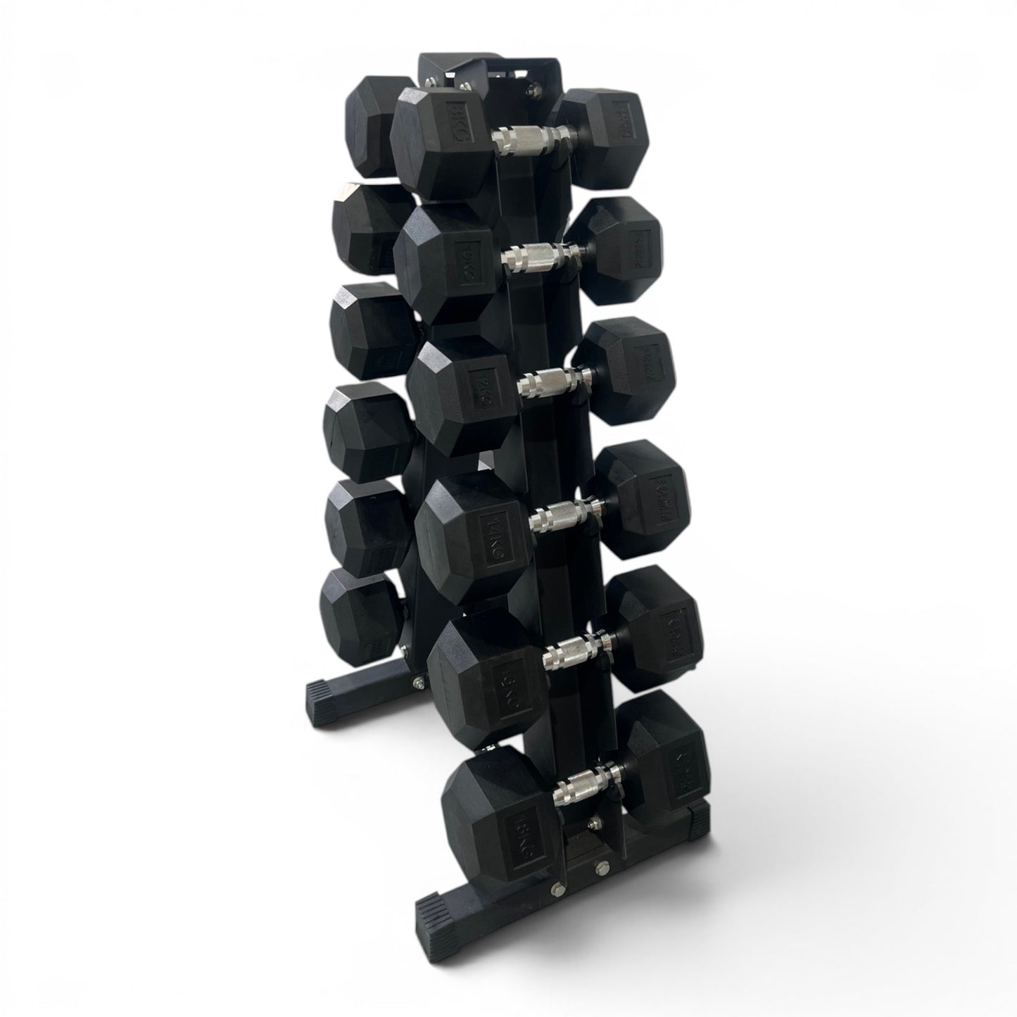 Hex Dumbbells 8kg-18kg Set Pair with Dumbbell Rack Full Home Gym Storage Stand
