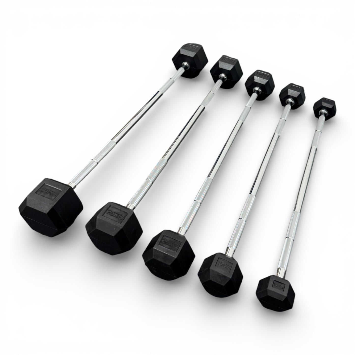 Hex Rubber Fixed Barbell 10kg - 30kg Bar Gym Free Weights Weightlifting Workout