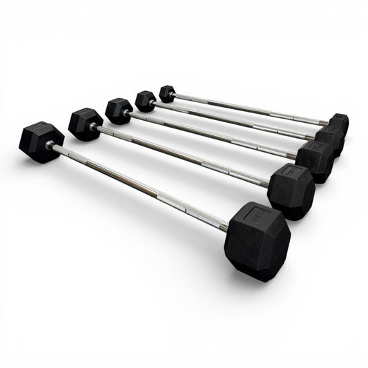 Hex Rubber Fixed Barbell 10kg - 30kg Bar Gym Free Weights Weightlifting Workout