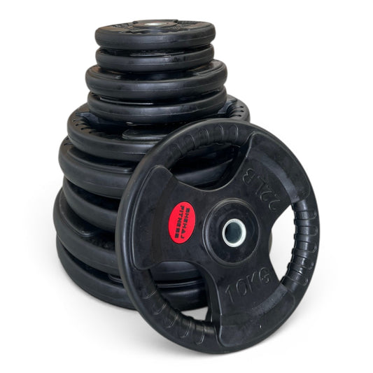Tri-Grip Weight Plates 1" Standard Rubber Cast Iron Gym Weights | 2.5kg–25kg
