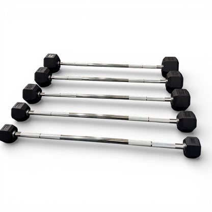 Hex Rubber Fixed Barbell 10kg - 30kg Bar Gym Free Weights Weightlifting Workout