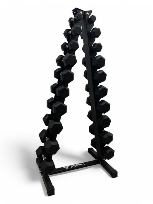 1–10kg Hex Dumbbell Set with Vertical Rack – 10 Pairs Free Weights