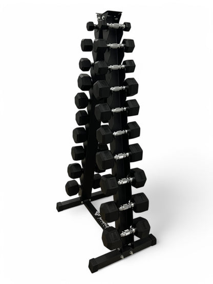 1–10kg Hex Dumbbell Set with Vertical Rack – 10 Pairs Free Weights