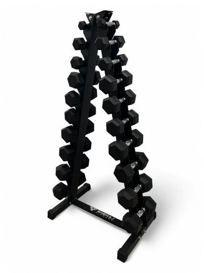 1–10kg Hex Dumbbell Set with Vertical Rack – 10 Pairs Free Weights
