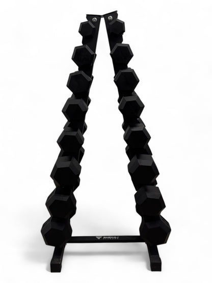 2.5–20kg Hex Dumbbell Set with Vertical Rack – 8 Pairs in 2.5kg Increments