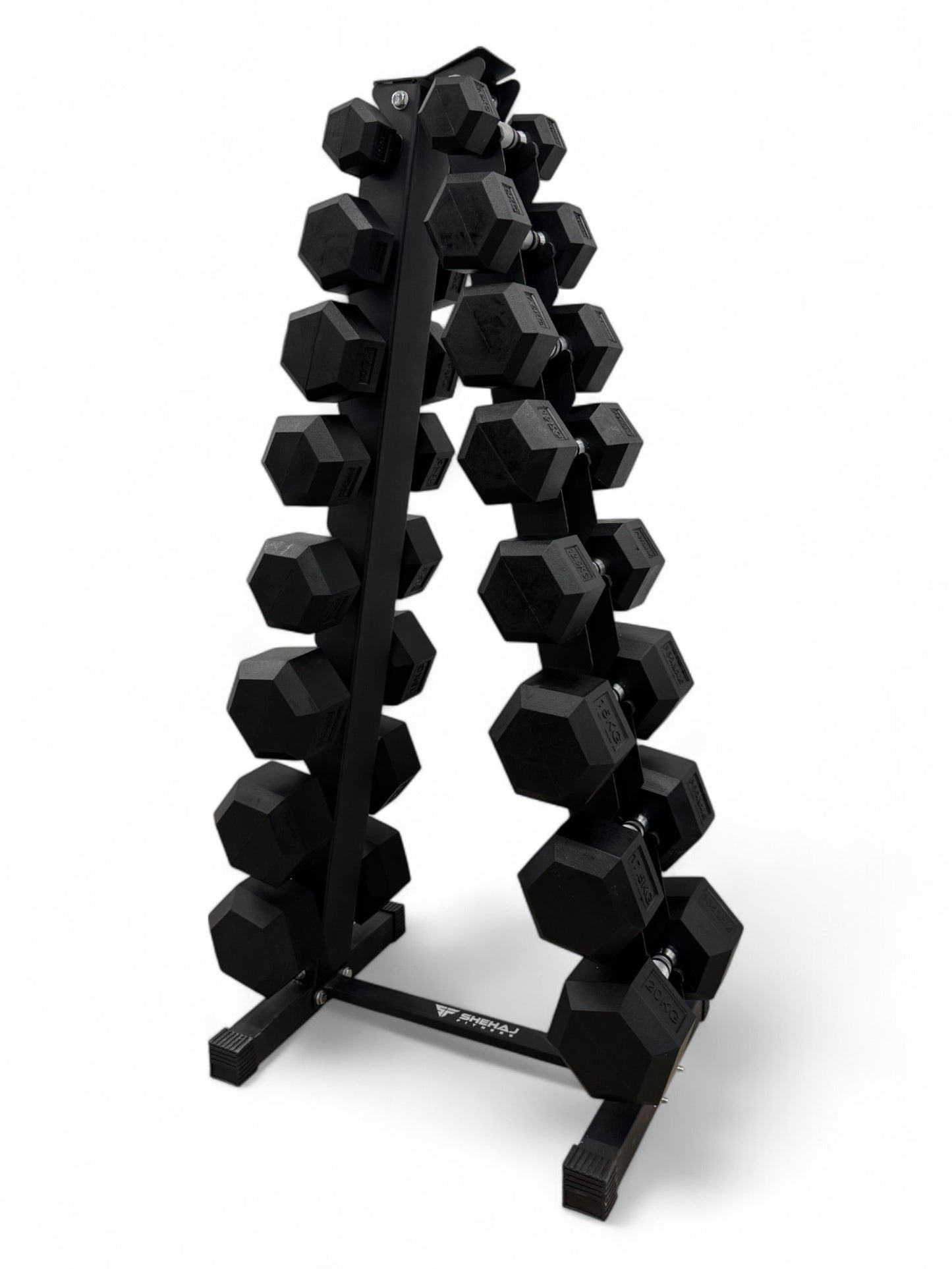2.5–20kg Hex Dumbbell Set with Vertical Rack – 8 Pairs in 2.5kg Increments