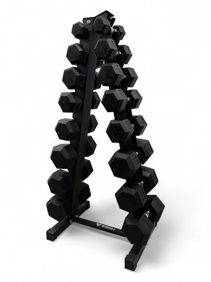 2.5–20kg Hex Dumbbell Set with Vertical Rack – 8 Pairs in 2.5kg Increments