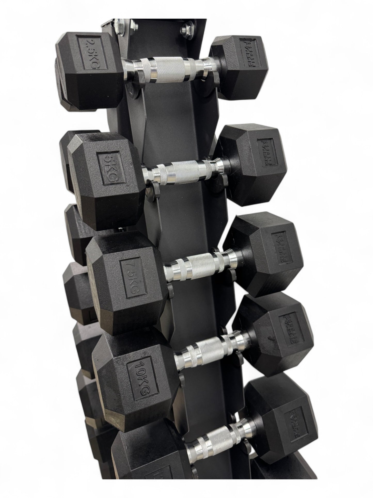 2.5–20kg Hex Dumbbell Set with Vertical Rack – 8 Pairs in 2.5kg Increments