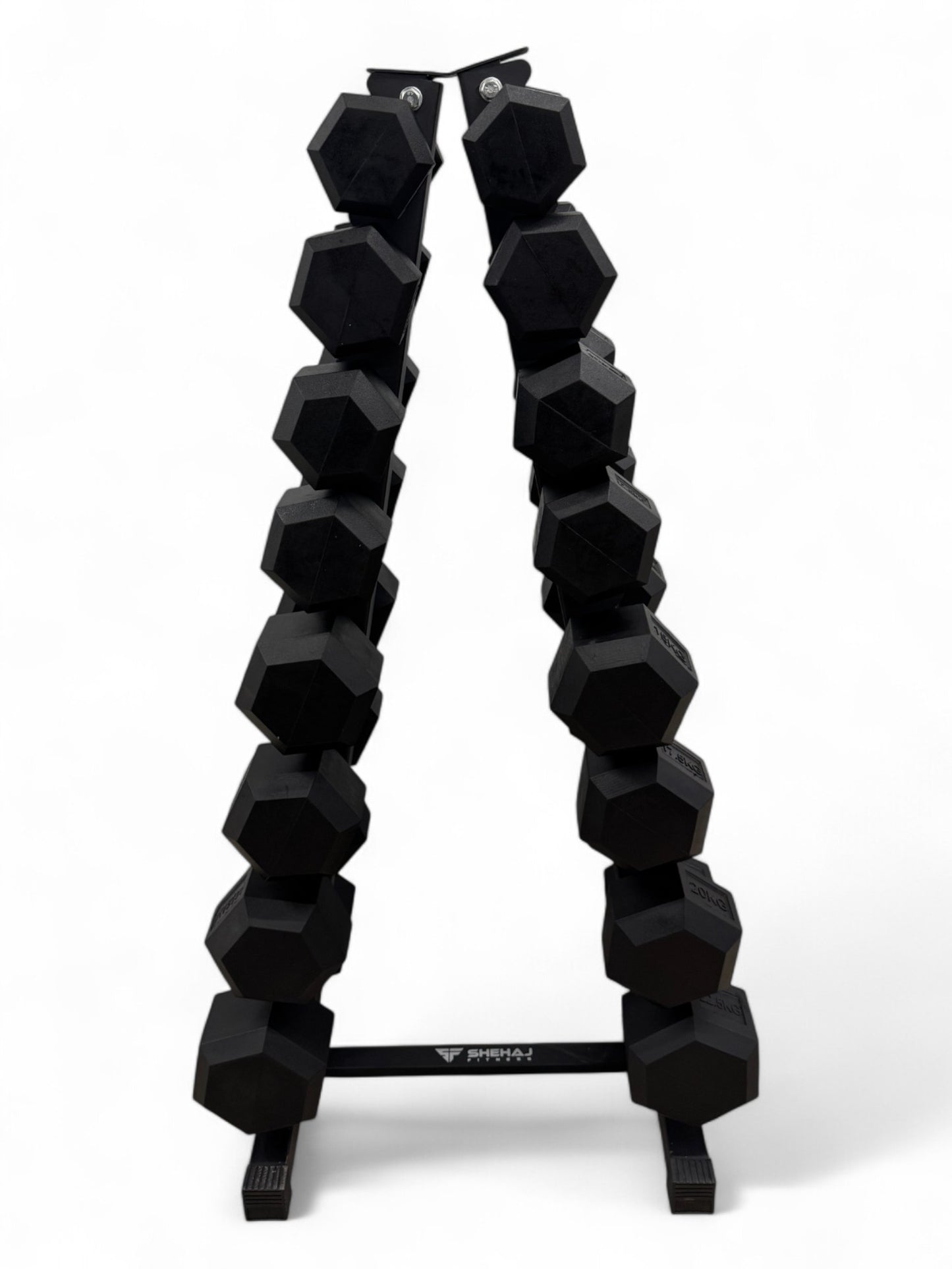5–22.5kg Hex Dumbbell Set with Vertical Rack – 8 Pairs
