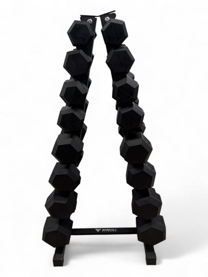 5–22.5kg Hex Dumbbell Set with Vertical Rack – 8 Pairs