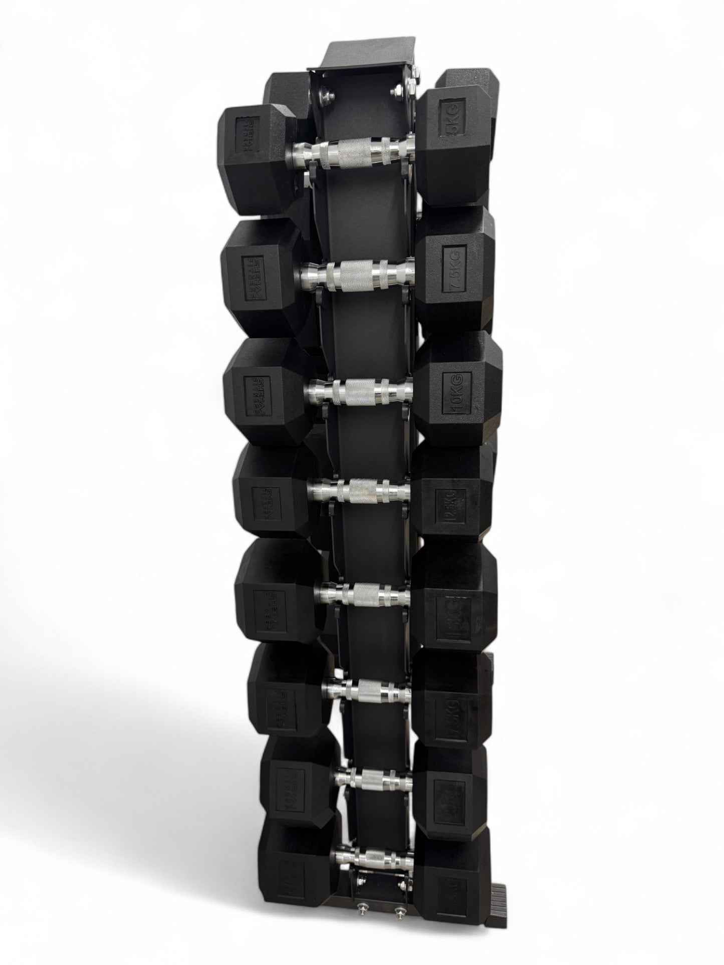 5–22.5kg Hex Dumbbell Set with Vertical Rack – 8 Pairs