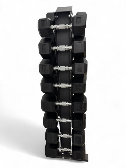 5–22.5kg Hex Dumbbell Set with Vertical Rack – 8 Pairs
