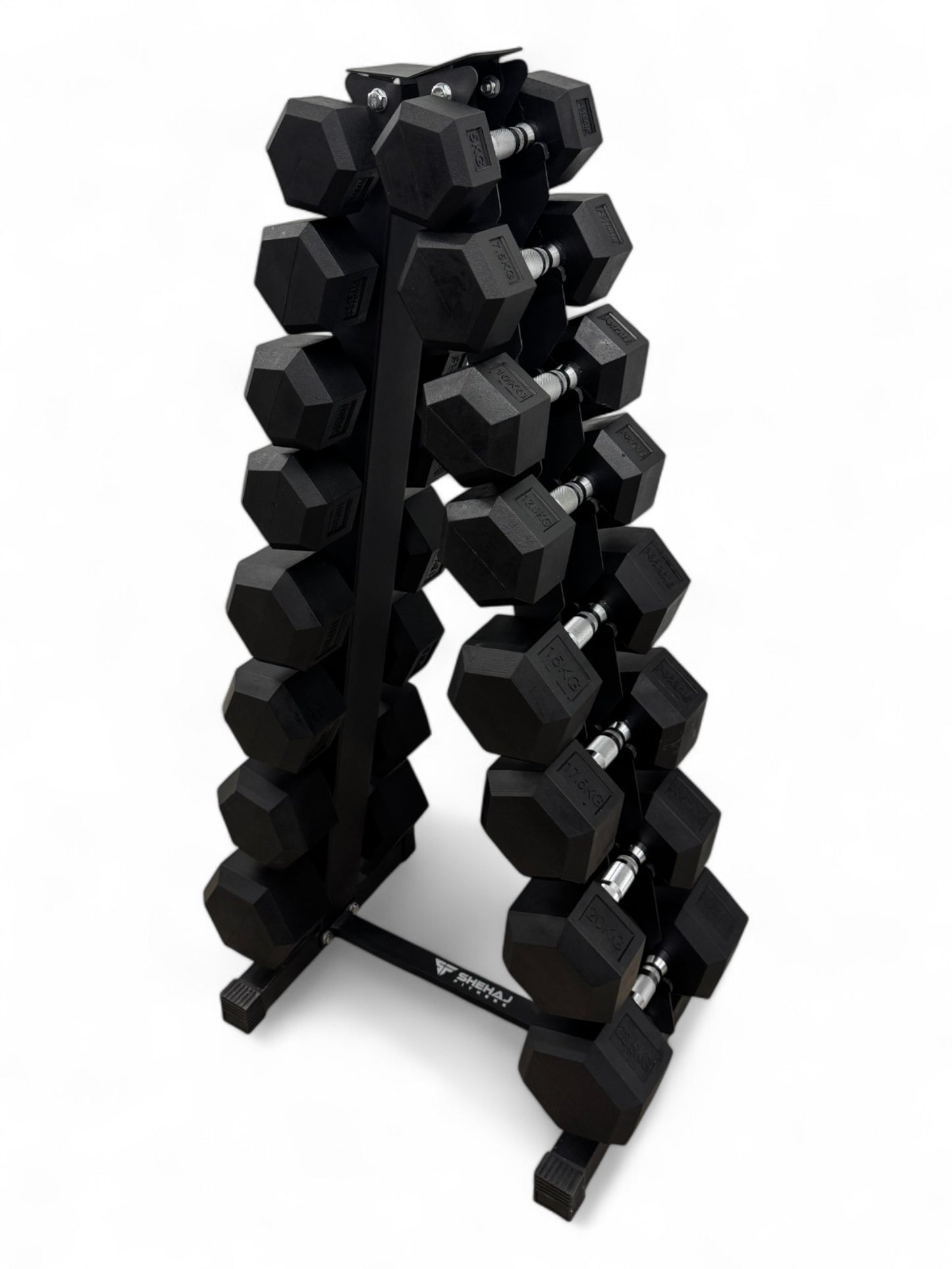 5–22.5kg Hex Dumbbell Set with Vertical Rack – 8 Pairs