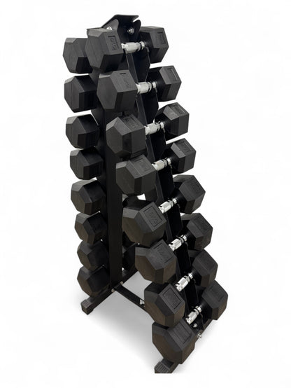 5–22.5kg Hex Dumbbell Set with Vertical Rack – 8 Pairs