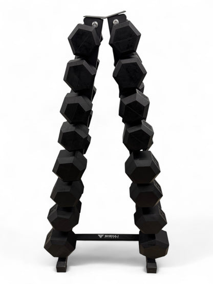 5–25kg Hex Dumbbell Set with Vertical Rack – 8 Pairs