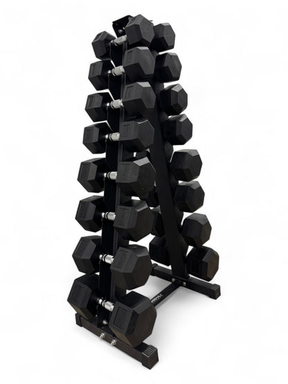 5–25kg Hex Dumbbell Set with Vertical Rack – 8 Pairs