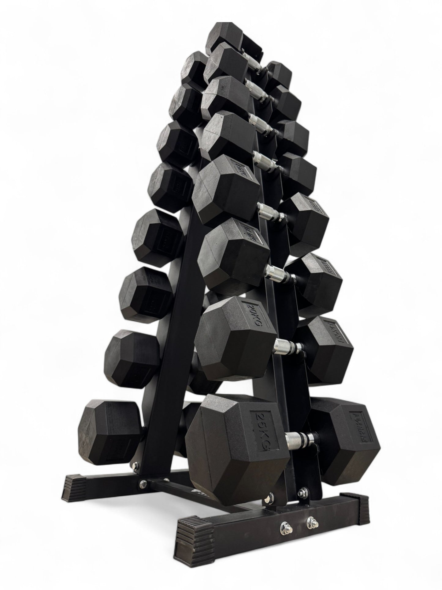 5–25kg Hex Dumbbell Set with Vertical Rack – 8 Pairs
