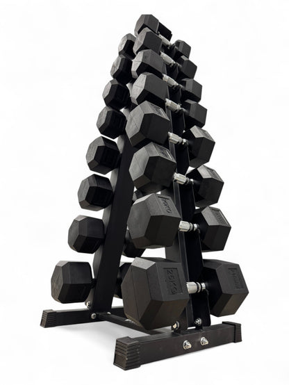 5–25kg Hex Dumbbell Set with Vertical Rack – 8 Pairs