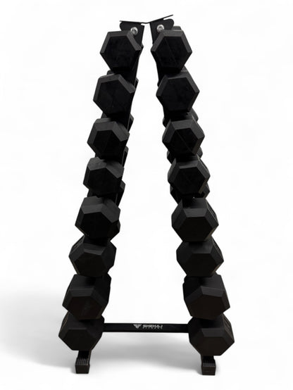 5–30kg Hex Dumbbell Set with Vertical Rack – 8 Pairs