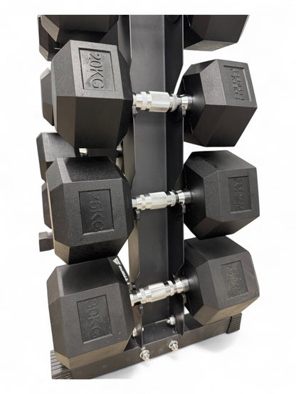 5–30kg Hex Dumbbell Set with Vertical Rack – 8 Pairs